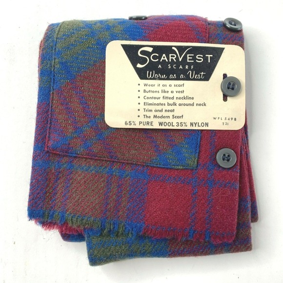 Accessories - VTG Scarvest Wool Blend Scarf Vest Multi Color Pattern Scarve NEW